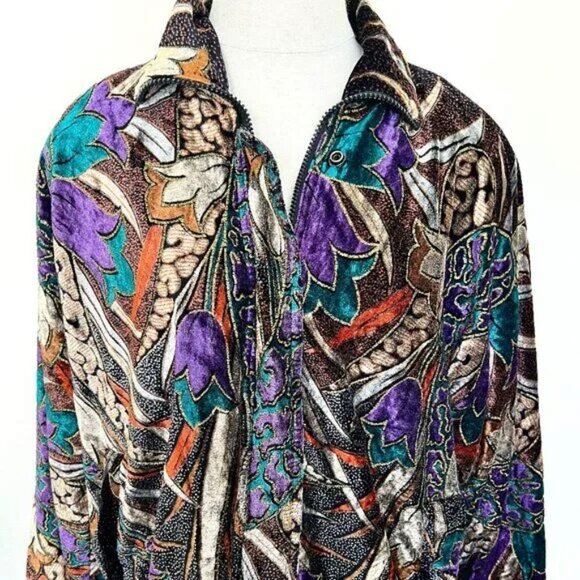 90's Funky Velvet Abstract Zip Up Jacket - Size Medium - KOCAL - Unisex - Picture 4 of 12